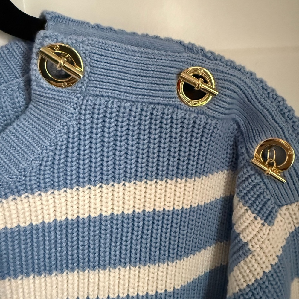 Ralph Lauren Blue and White Striped Knit Sweater, like new, size Large. - Picture 3 of 5